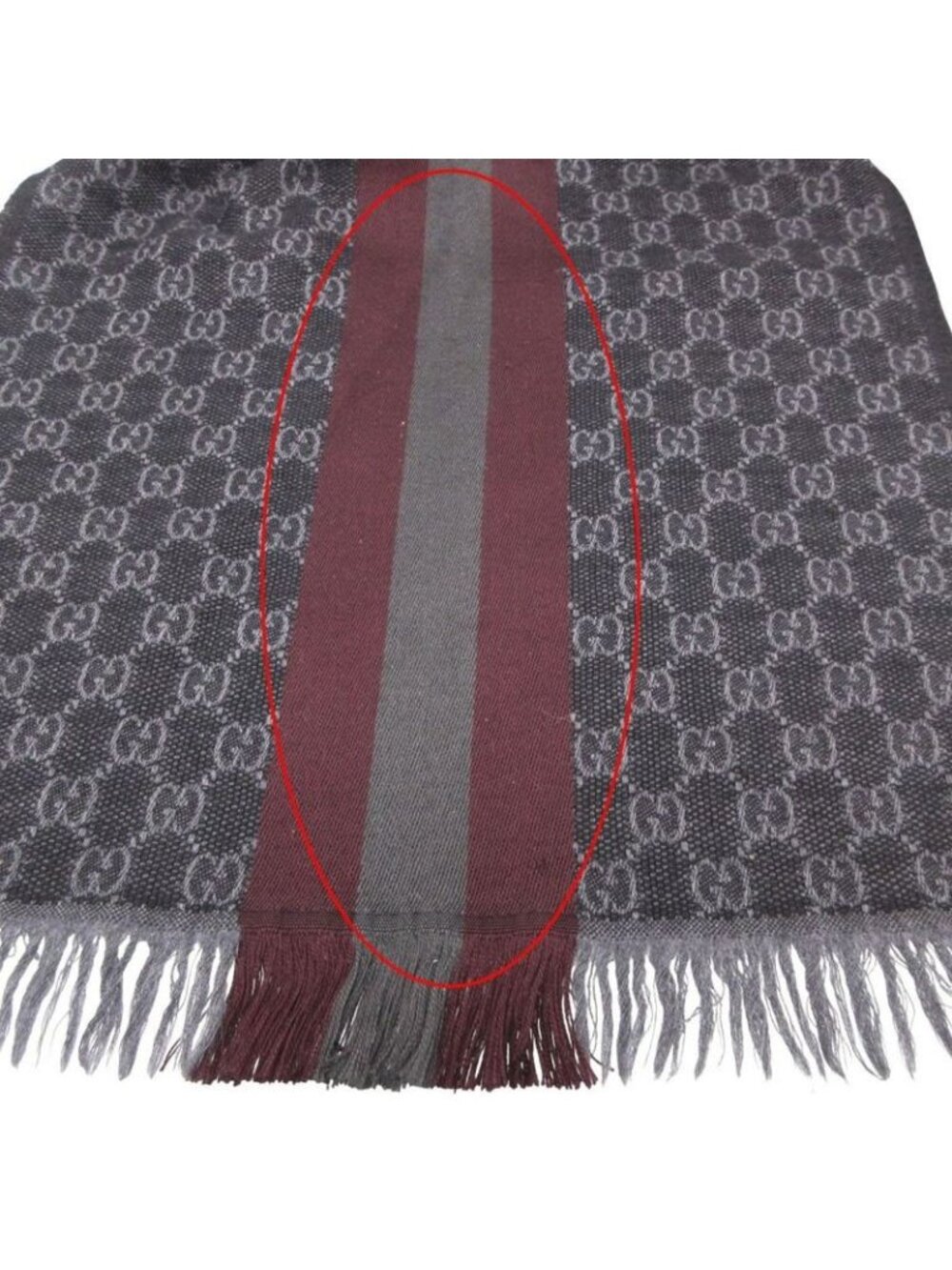 Gucci Scarf Shawl Web Line GG Pattern Fringe Gray Black - Picture 3 of 9